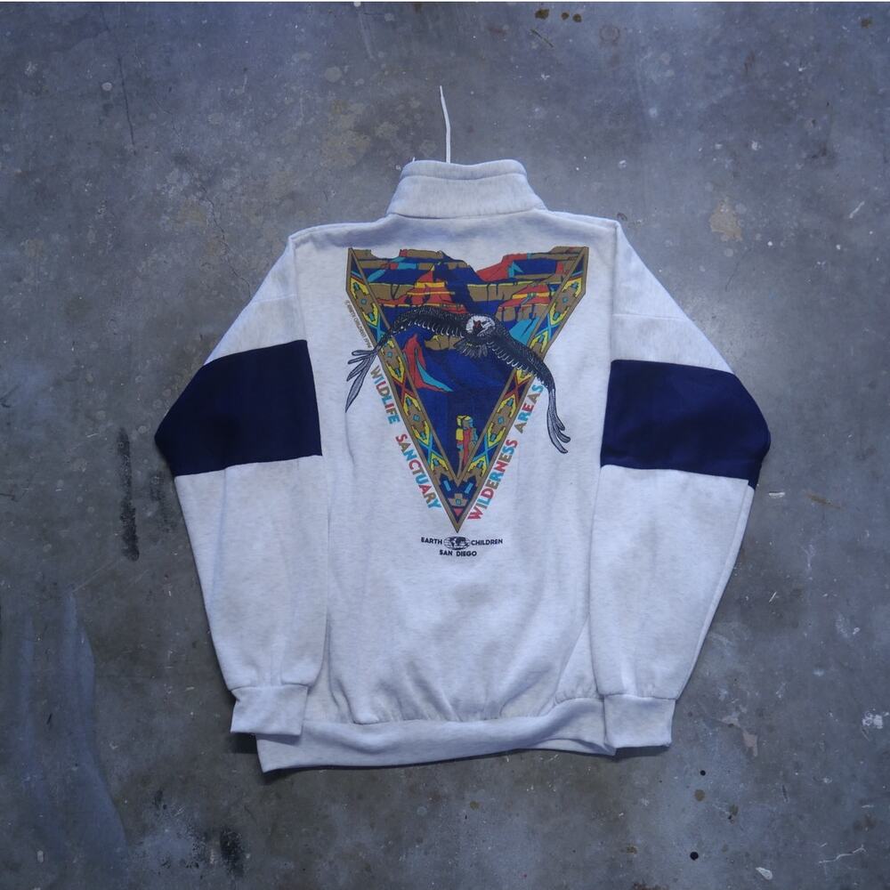 Vintage 90s San Diego Wildlife Quarter Zip Huge Graphic Mens Size XL Made In USA